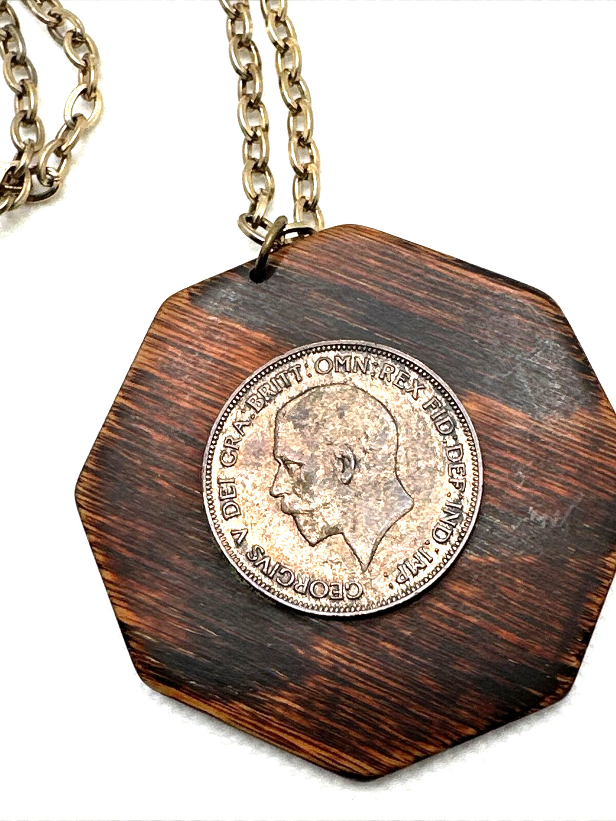 Vintage George V British Penny Coin Pendant Necklace 23″ United Kingdom