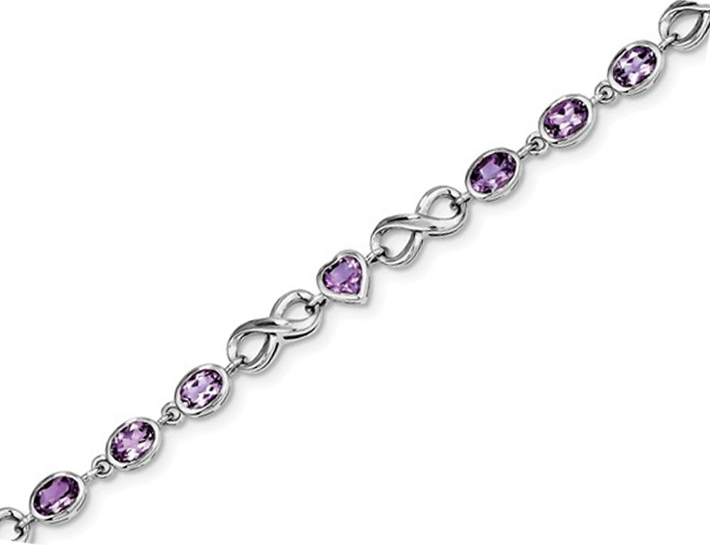 Sterling Silver Amethyst Polished Heart Bracelet