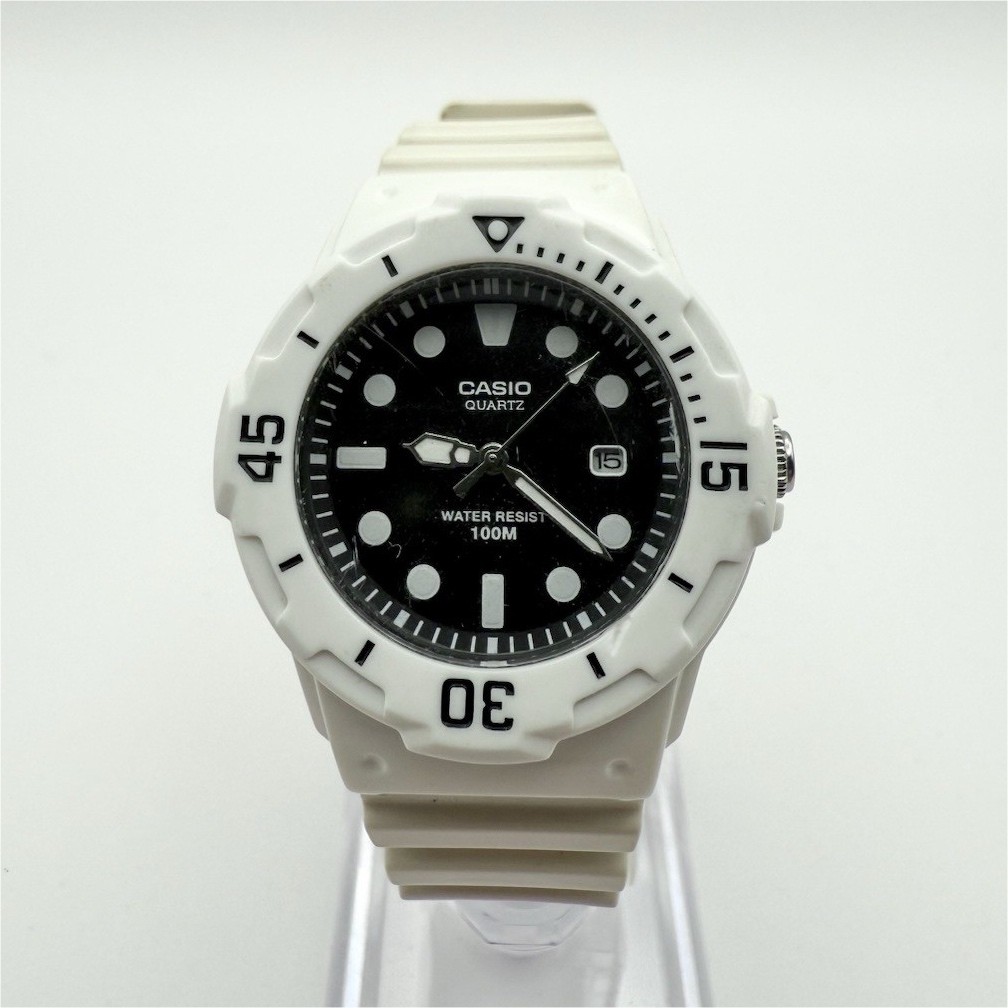 Casio LRW-200H Quartz 100M Diver Watch Date Black Dial White Resin Strap