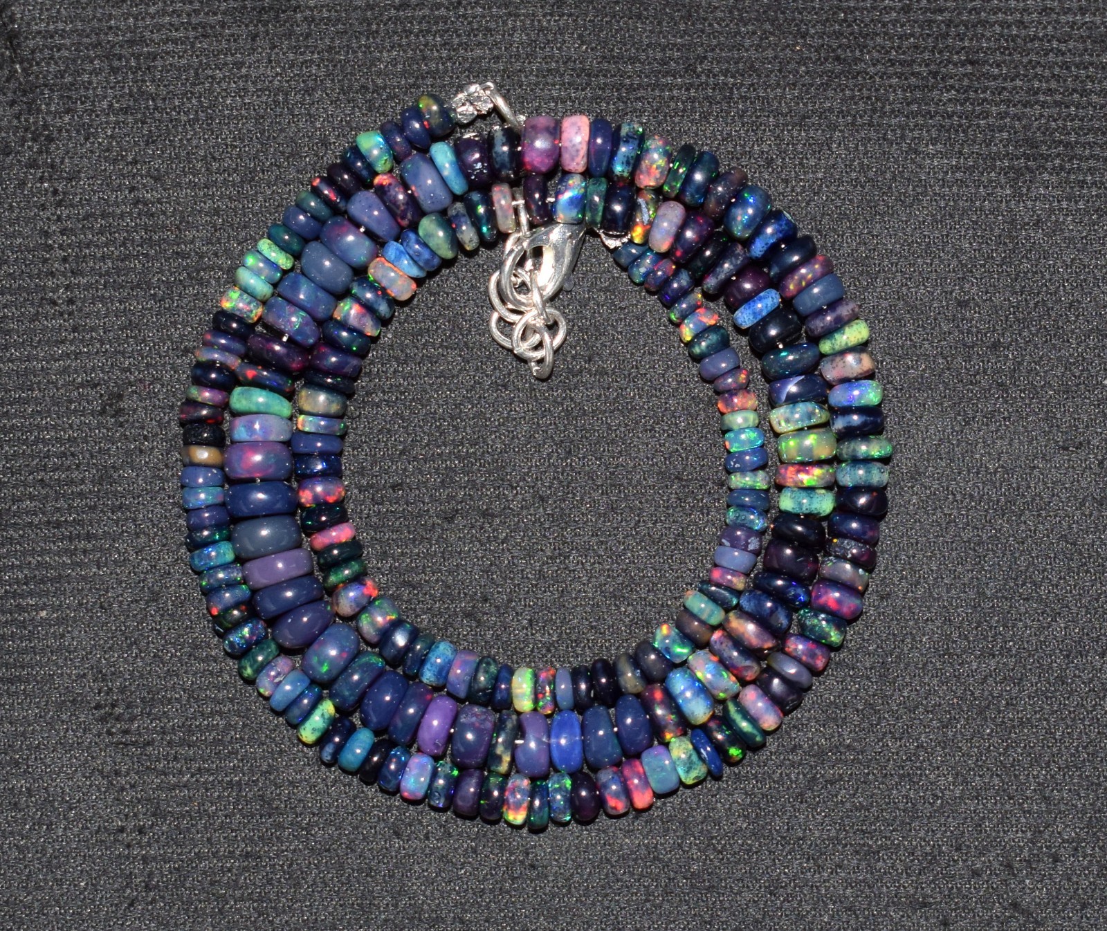 16”Natural Ethiopian Black Opal Welo Fire Opal Gemstone Beads Necklace AF0259