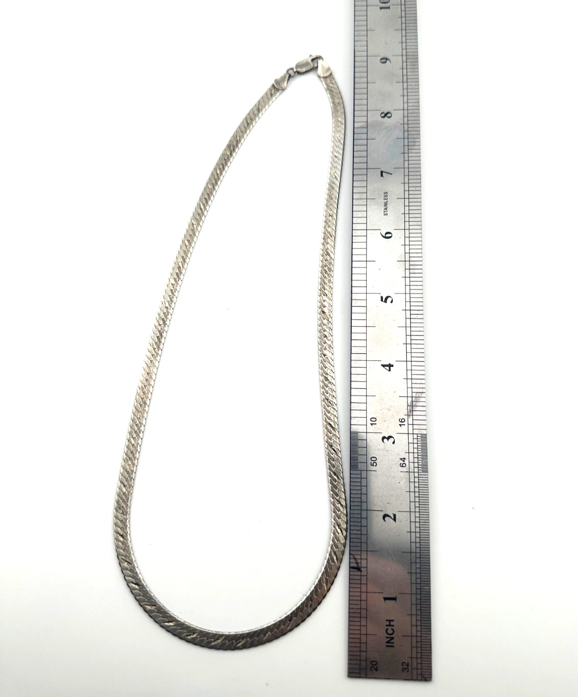 925 Italy Sterling Silver Herringbone Chain Necklace 20″ 6mm 19 Grams Flat