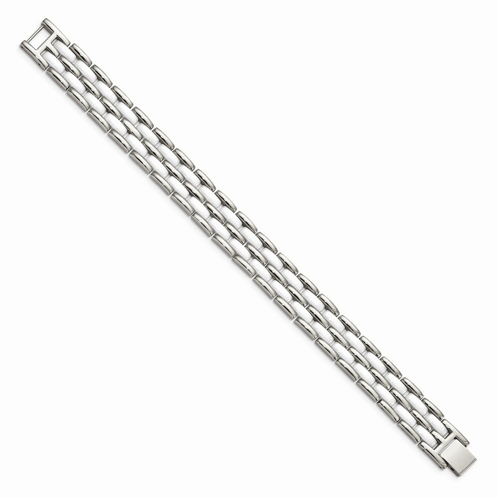 Stainless Steel Double Row White Ceramic 8.25in Bracelet