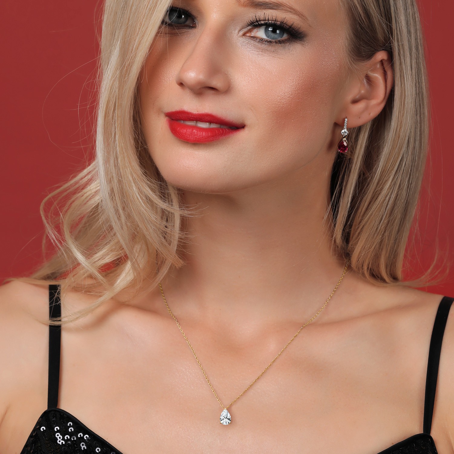 14K Yellow Gold Gemstone Birthstone Teardrop Pendant Necklace | Pear Shape