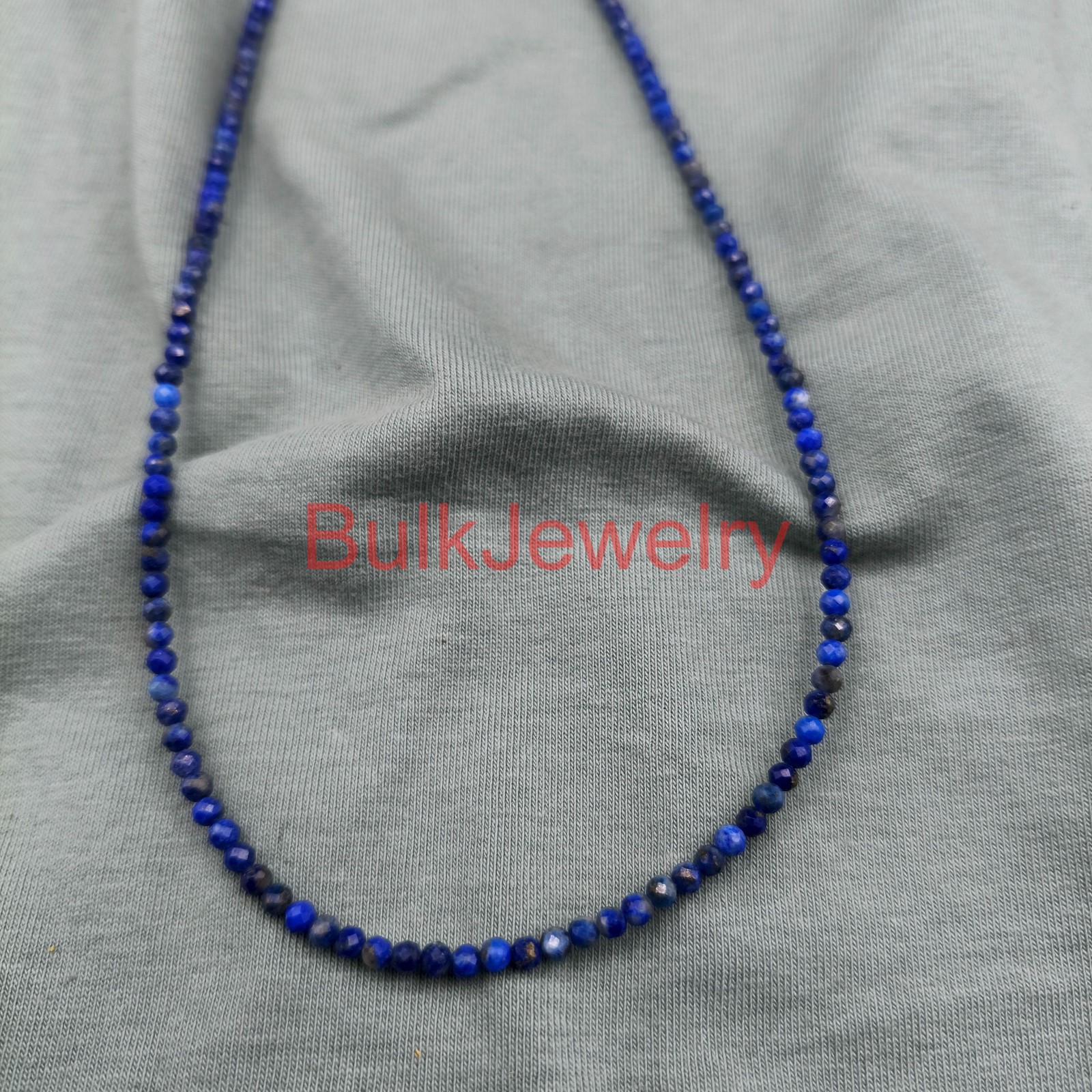 Lapis Lazuli 2mm Faceted Beaded Necklace | Sterling Silver Clasp | Handmade Min