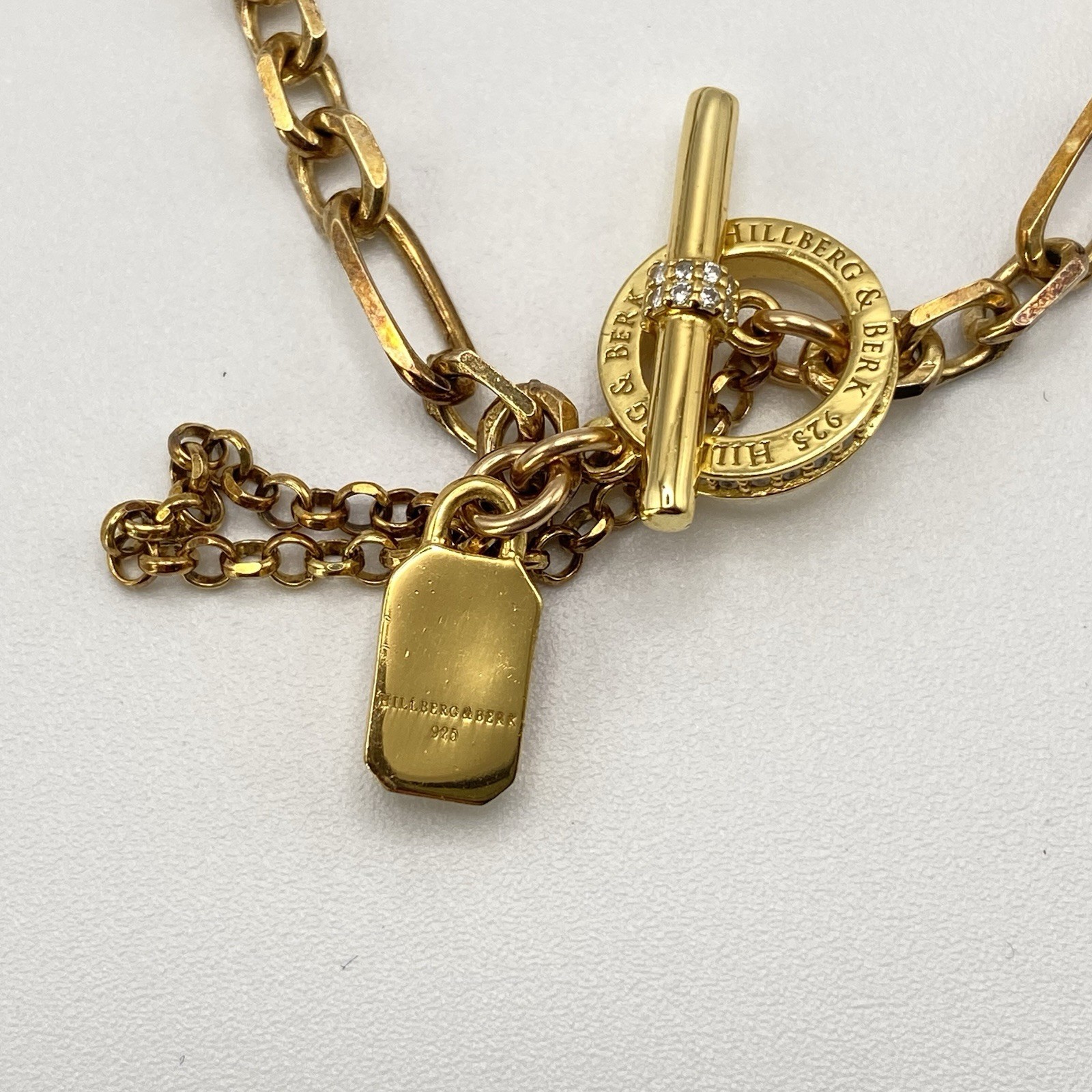 Hillberg & Berk Gemstone Bracelet 925 Gold Paper Clip Lock Charm Cubic Zirconia