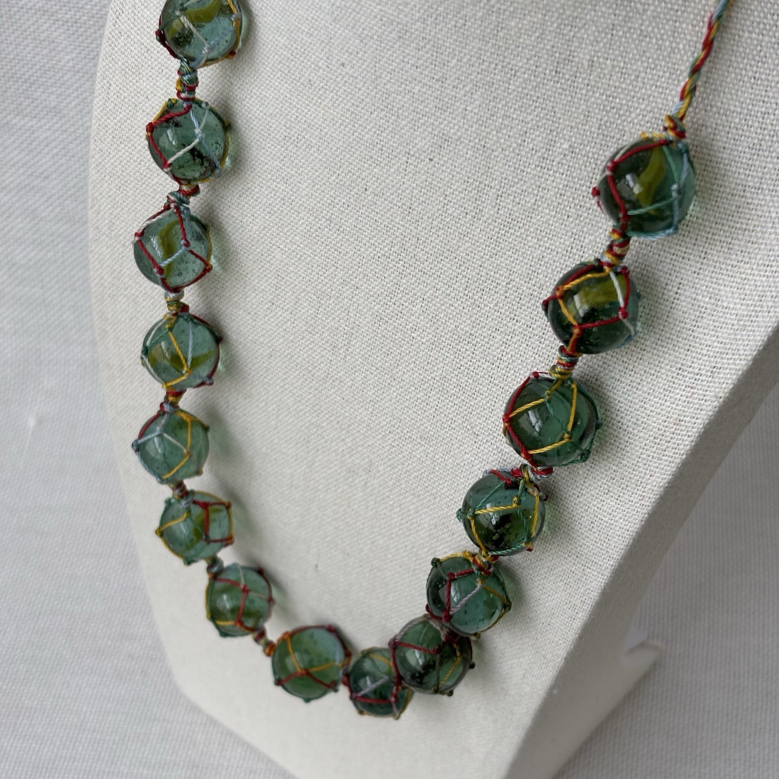 Artisan Hand Made Macrame Marble Necklace 16 Inch Multicolor String