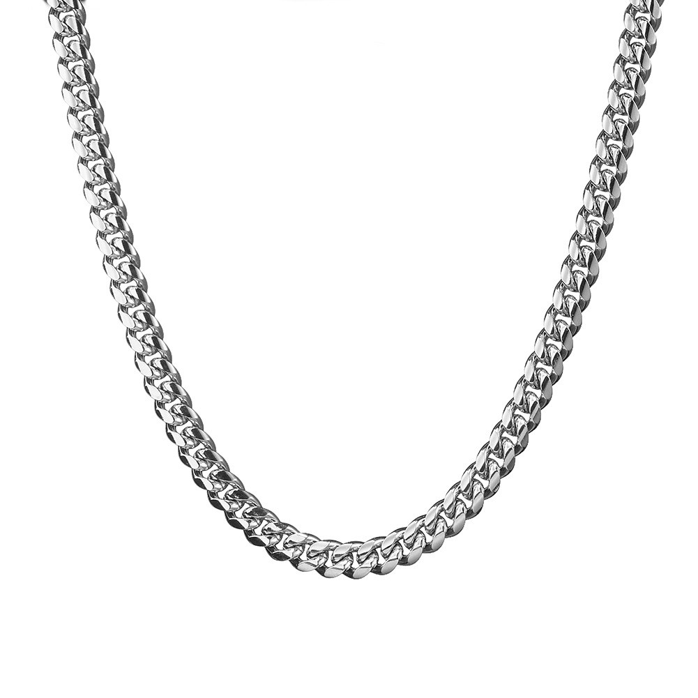 6-22mm Hip Hop Stainless Steel Miami Cuban Link Chain Necklace Silver Color