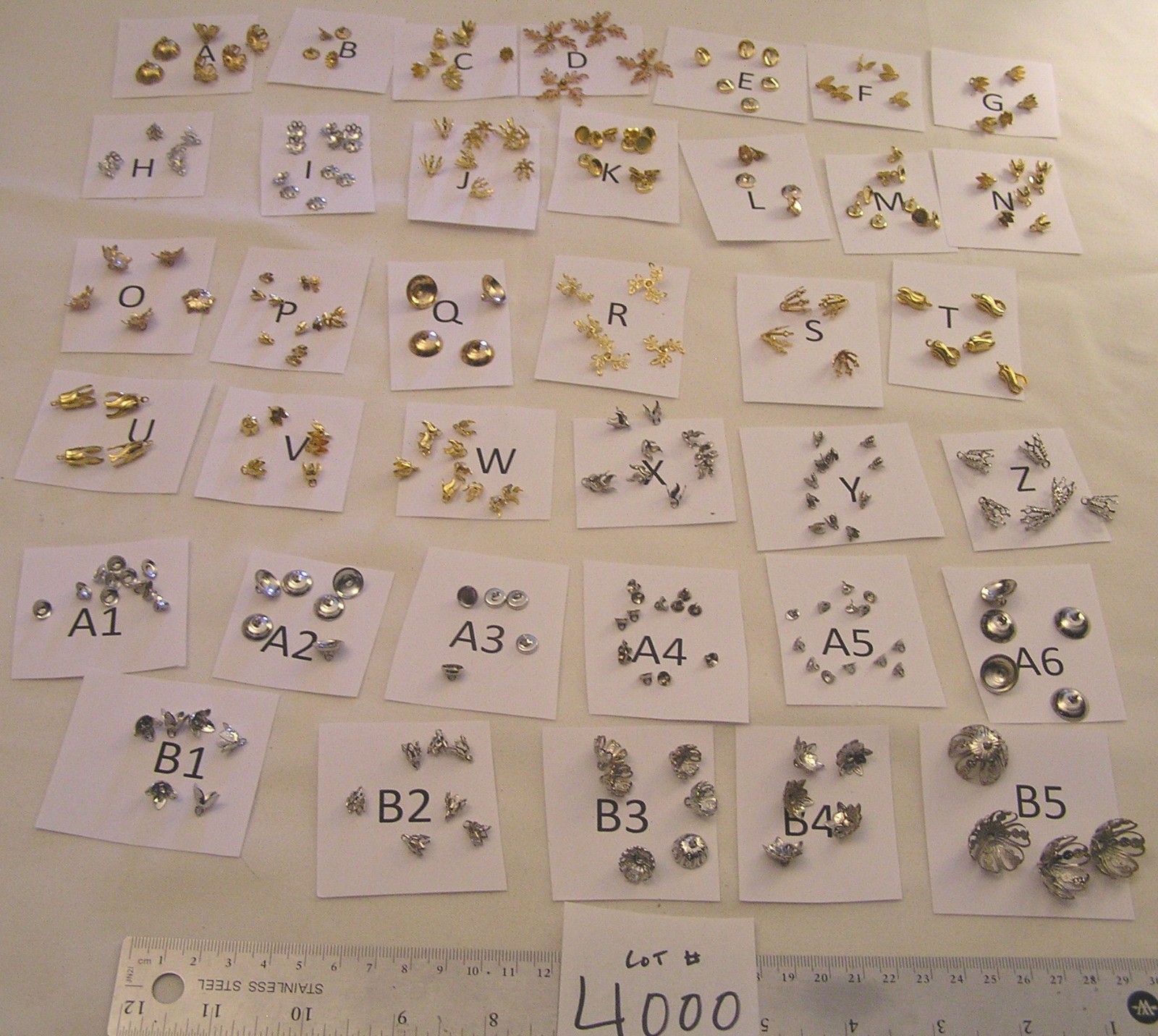VTG Bead Cap Dangles w Bail & Button Backs Filigree Brass GP SP Jewelry Findings