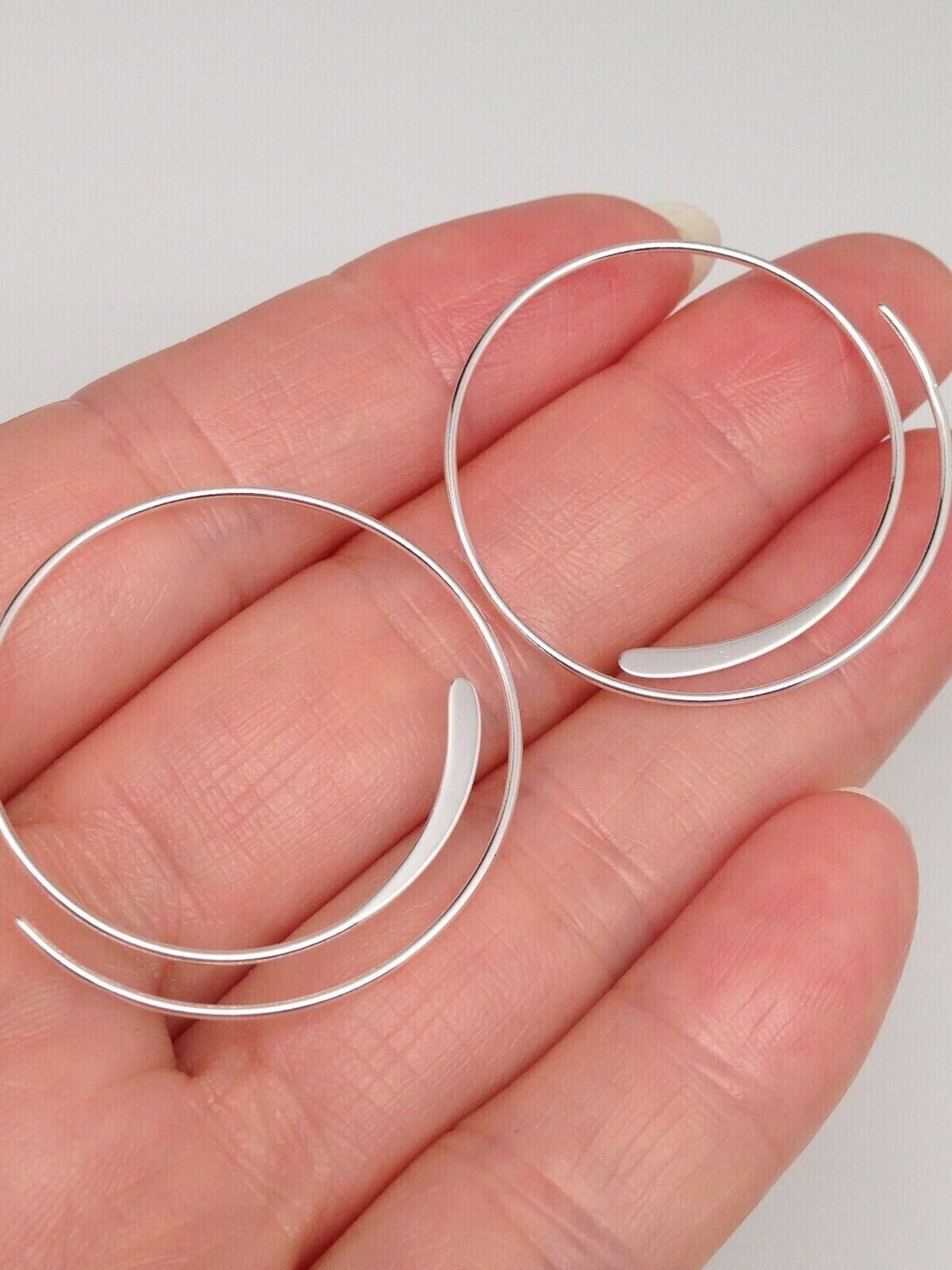 925 Sterling Silver Swirl Spiral Threader Hoop Earrings Thin Wire 30mm(1.18″)