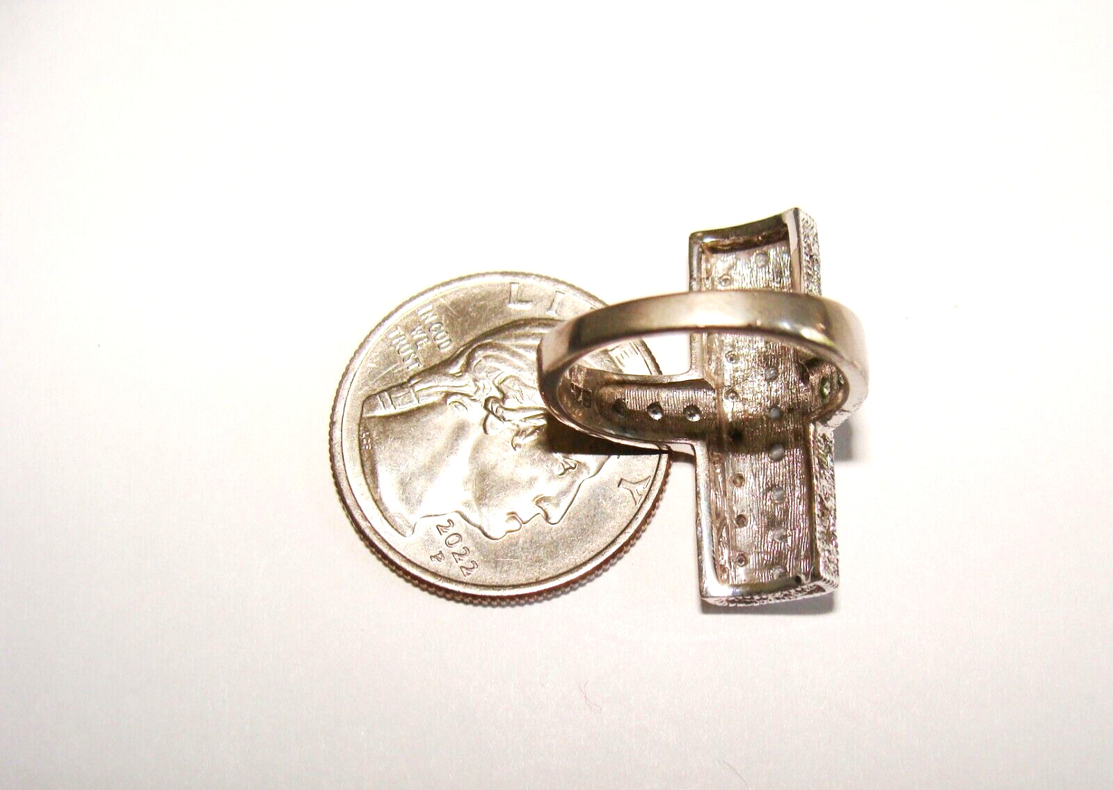 Designer Deco STYLE 5.5g Sterling Silver Multi CZ Textured Elongated Ring 7.25