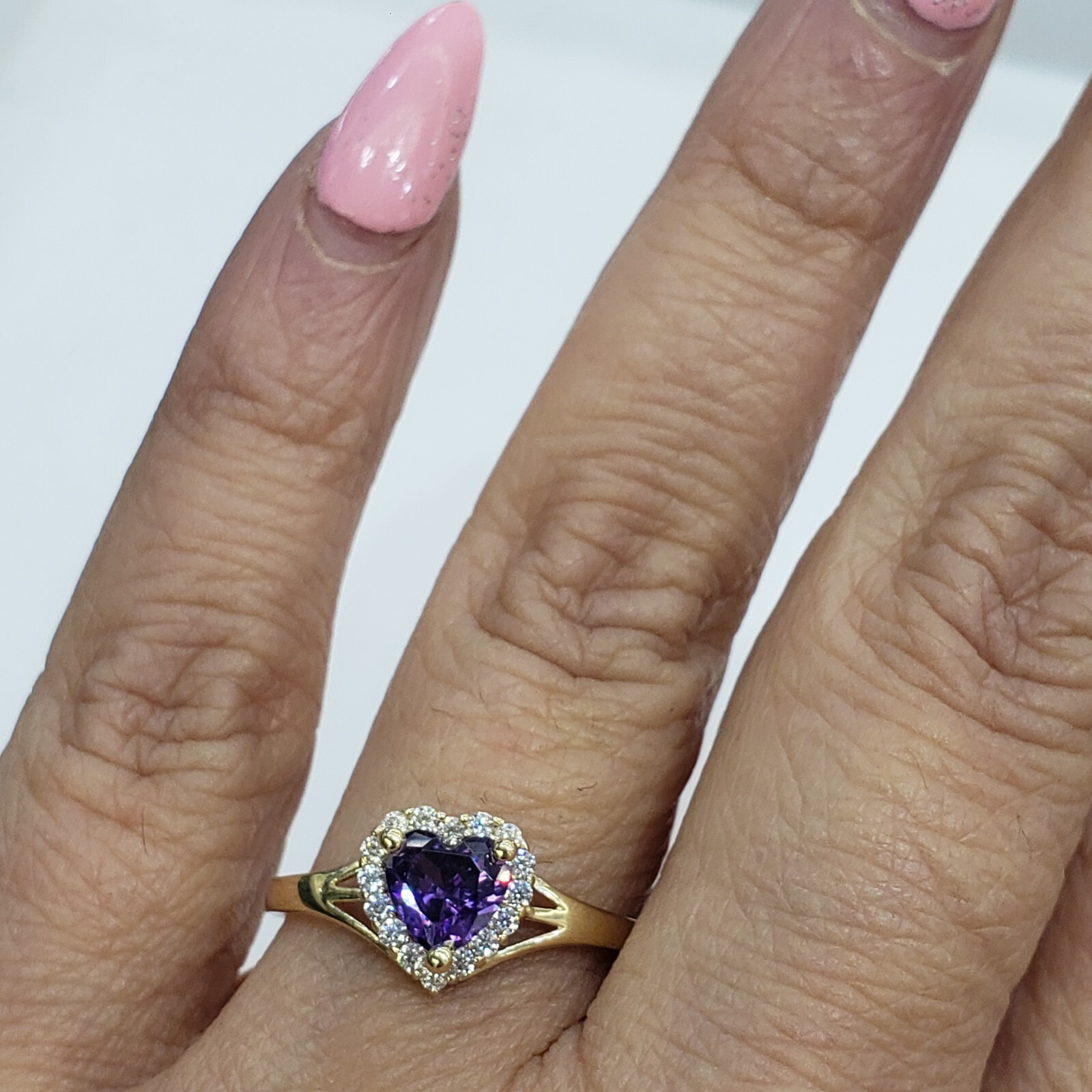 Solid 14k gold Purple Red Pink Blue Green Heart Ring Love Valentine