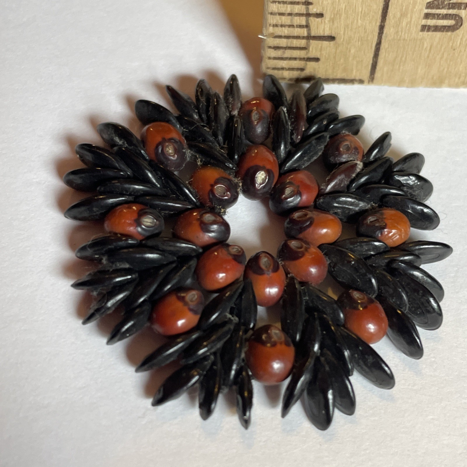 Vintage Beaded Medallion Pendant Seed Beads Decor as Pictured Maybe Apple?