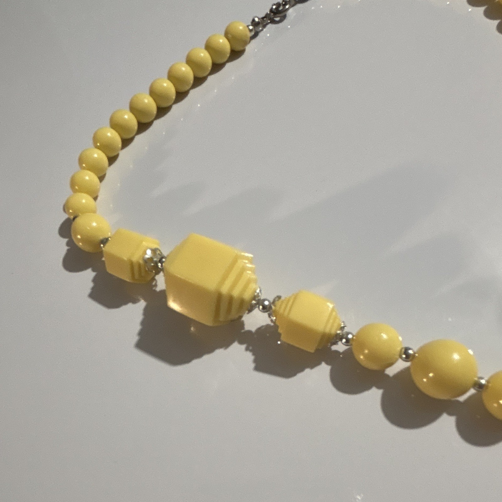 Yellow Beaded Plastic Statement Necklace Ball/Bead Chain Lobster Clasp