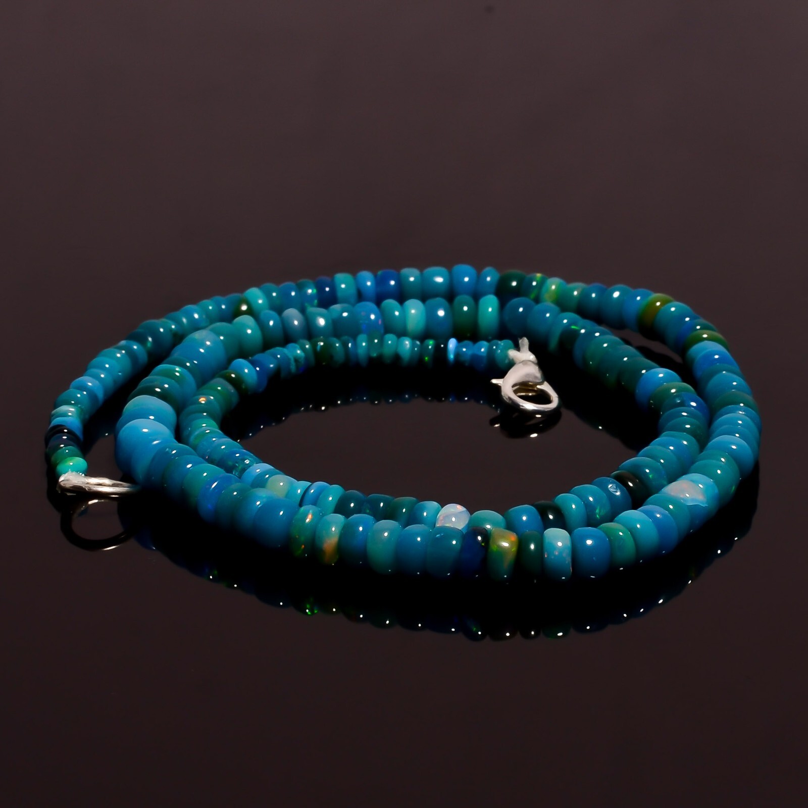 53 Ct. Blue Ethiopian Opal Gemstone Rondelle Smooth Beads Necklace 17″ A-3312