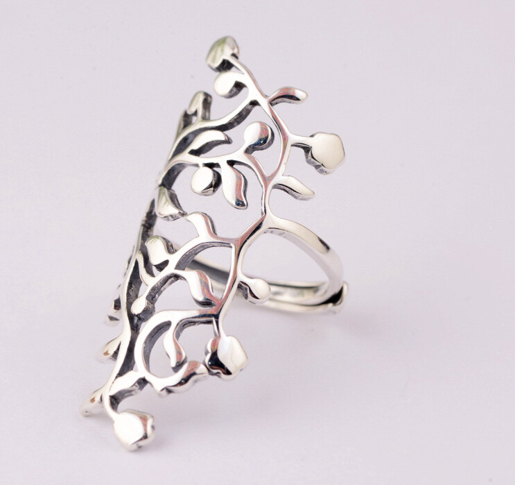 I05 Ring Silver 925 Vine Ornament Leaves Adjustable Size