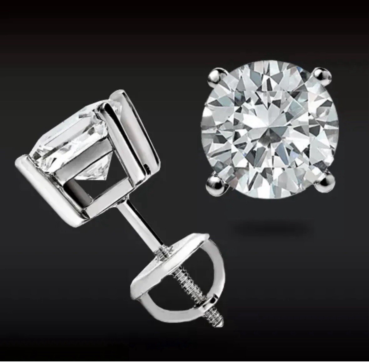 6 Ct Round Cut VVS1/D GRA Certified Moissanite Stud Earrings 14k White Gold 9mm