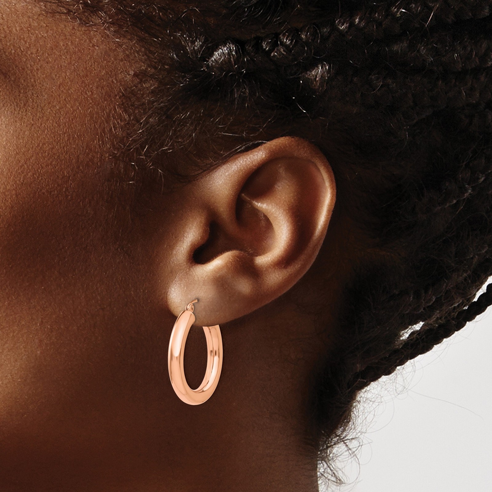 14k Rose Gold Hoop Earrings Women Solid Round Polished Minimalist Lightweight