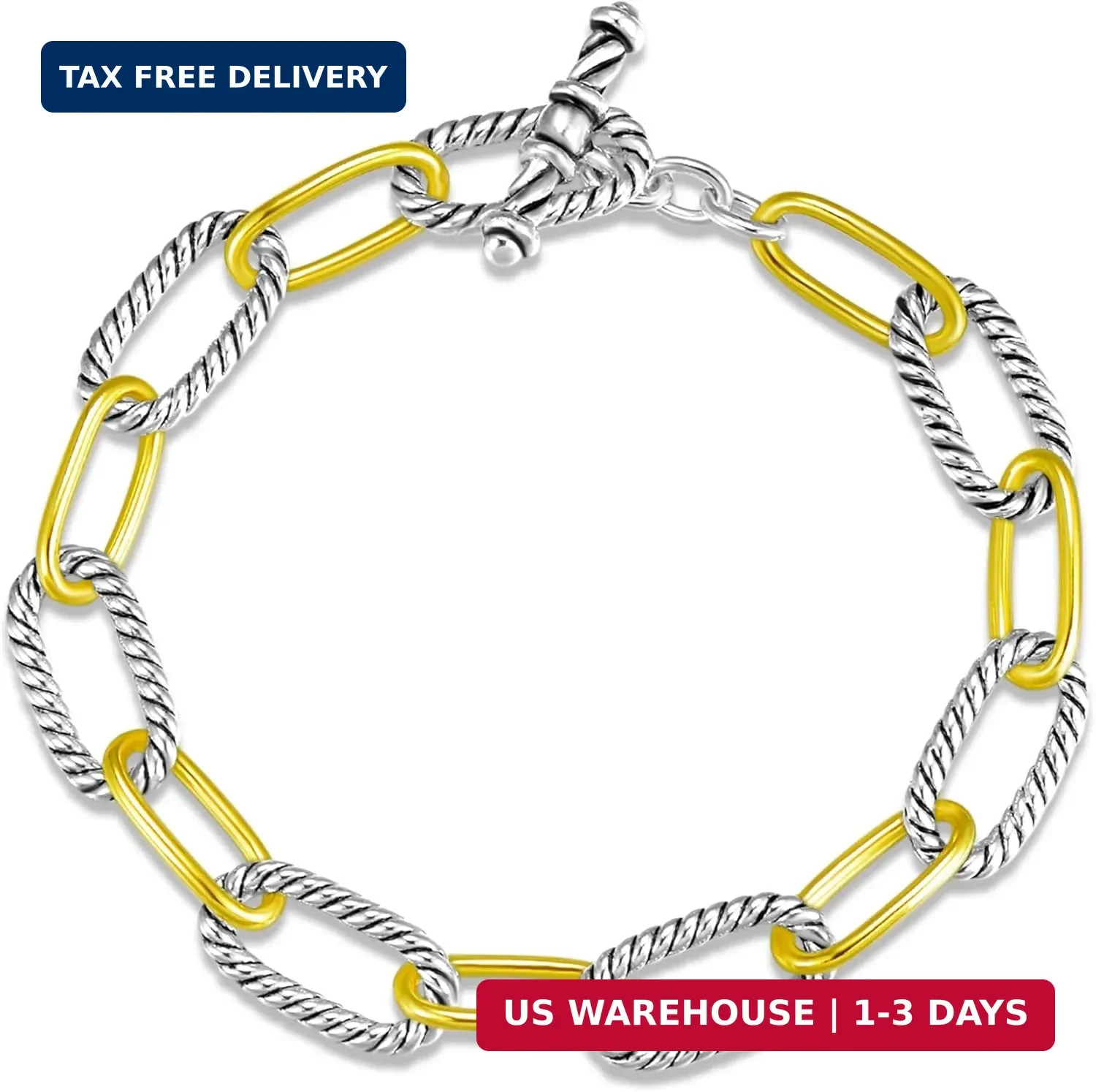 UNY JEWEL Twisted Cable Wire Link Chain Bracelet Two Tone Designer Brand Inspire