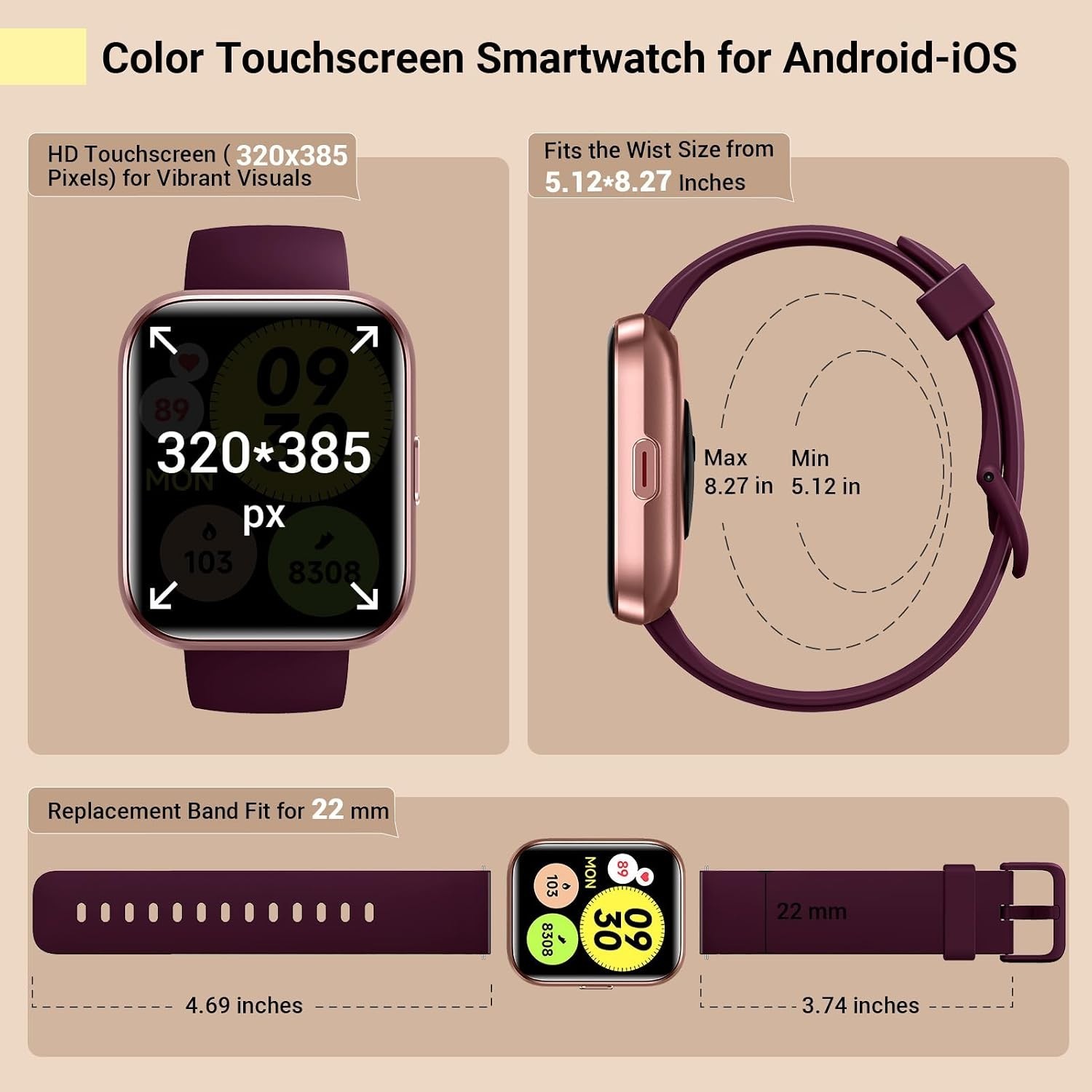 Smart Watch Women 1.8″ AMOLED Fitness Tracker Alexa Call Sleep Heart Rate