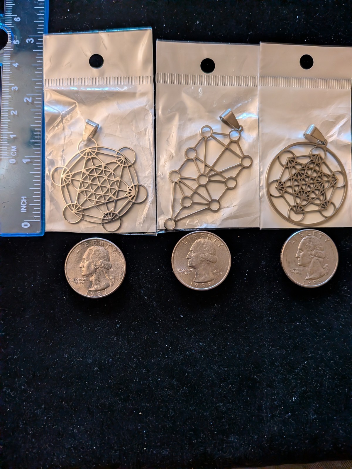 Metaron’s Cube (2) & Kabbalah Tree of Life Sigils, 3Pendants, Stainless Steel