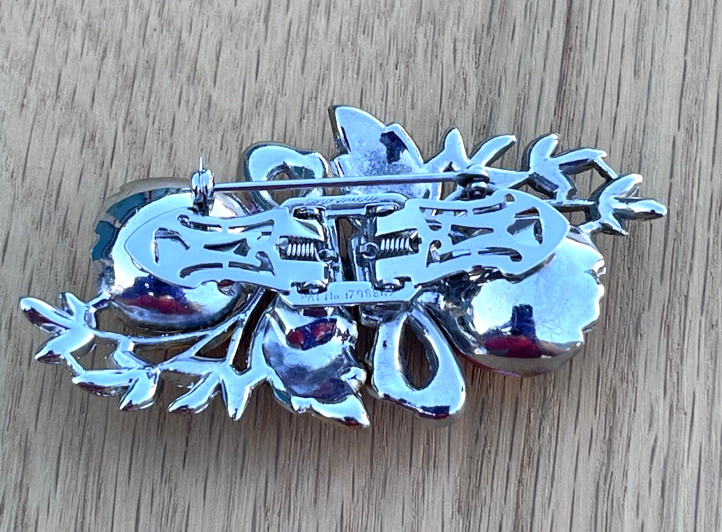 Antique Coro Pink Enamel Flower Trembler Quivering Camellias Duette Brooch Clip