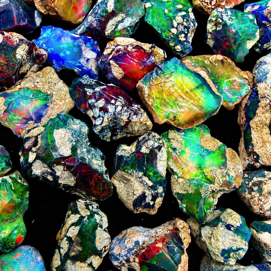 Natural Black Ethiopian Opal Rough Lot Multi Fire Raw Dry Opals Wholesale