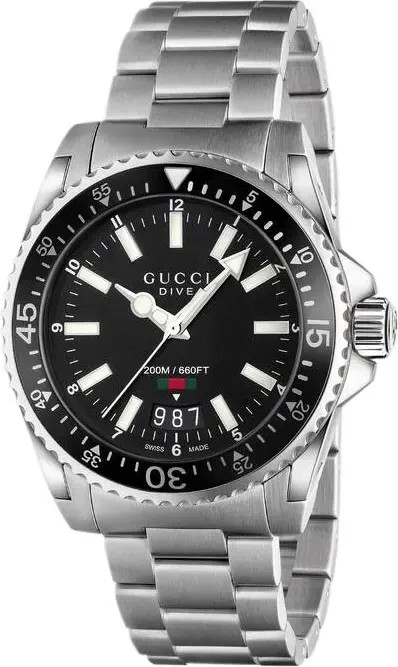 Gucci Dive YA136212 45mm Black Dial Stainless Steel Mens Watch -BRAND NEW