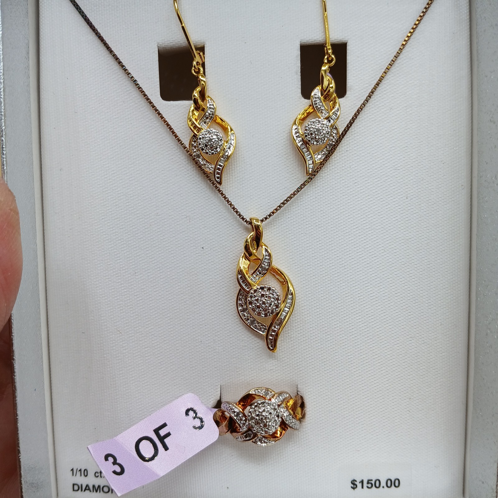 White Diamond Accent 14k Gold over Brass Ring, Earrings, Pendant Necklace Set.