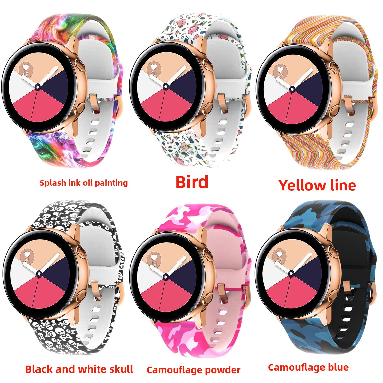 Fits Samsung Galaxy Printed Silicone Watch Strap 20mm Waterproof Durable Band