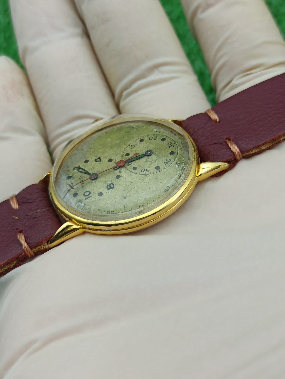 Vintage TELL Swiss Doctors Watch Duo Dial Manual Wind 1940s Gold Plated RUNNING