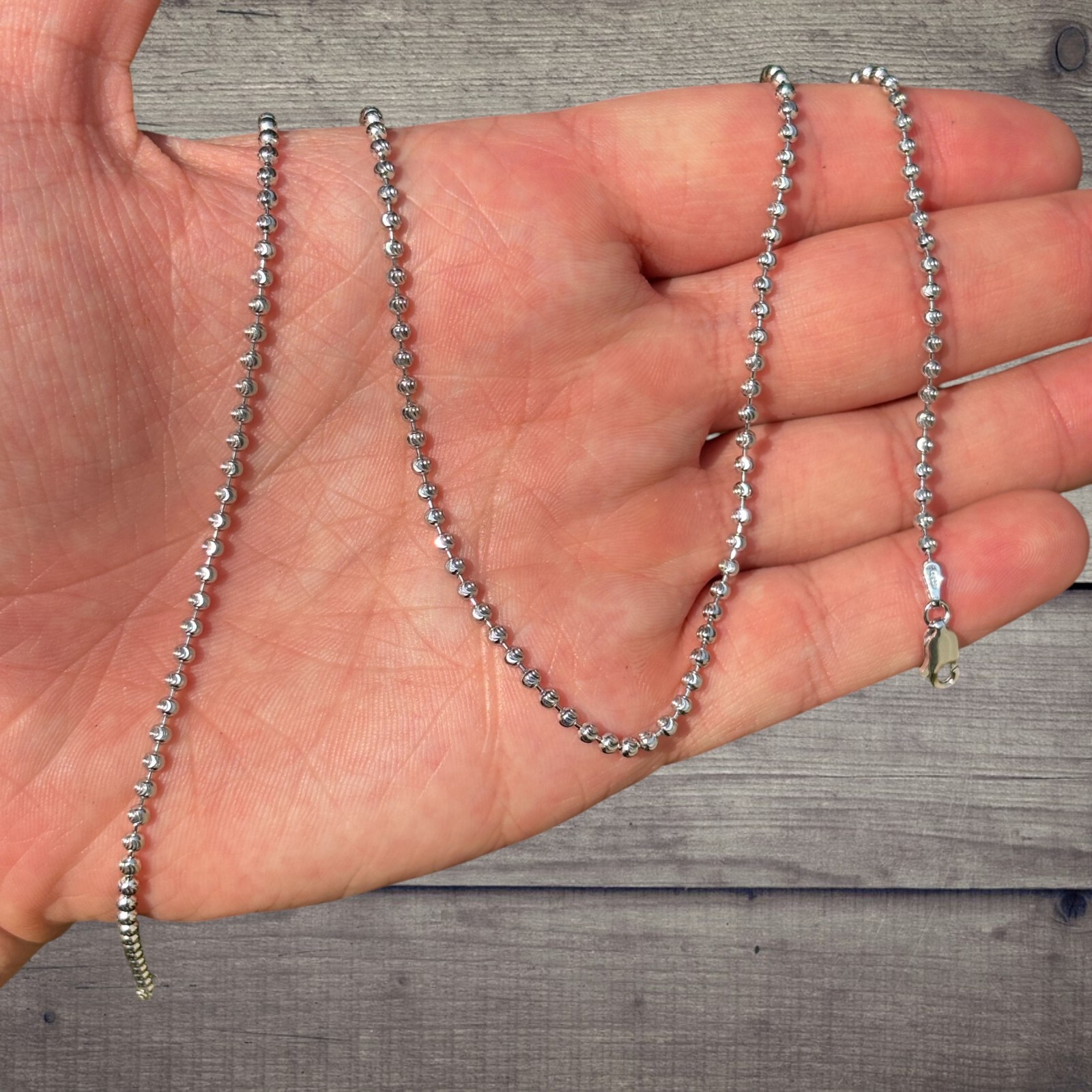 2.5mm Ball Moon Chain Necklace – Solid 925 Sterling Silver Or 14k Gold Vermeil