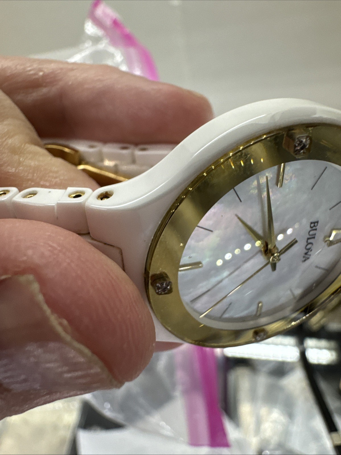 Bulova Millennia Gold White Dial Ceramic Diamond ladies quartz watch