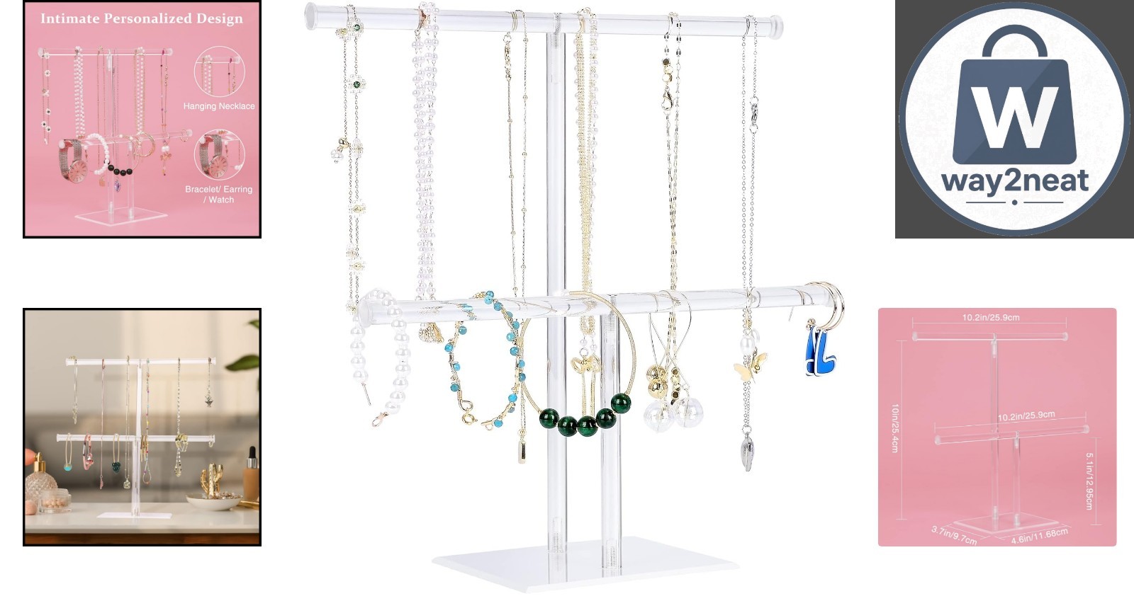 Clear Acrylic 2-Tier Jewelry Organizer – Modern Necklace and Bracelet Display