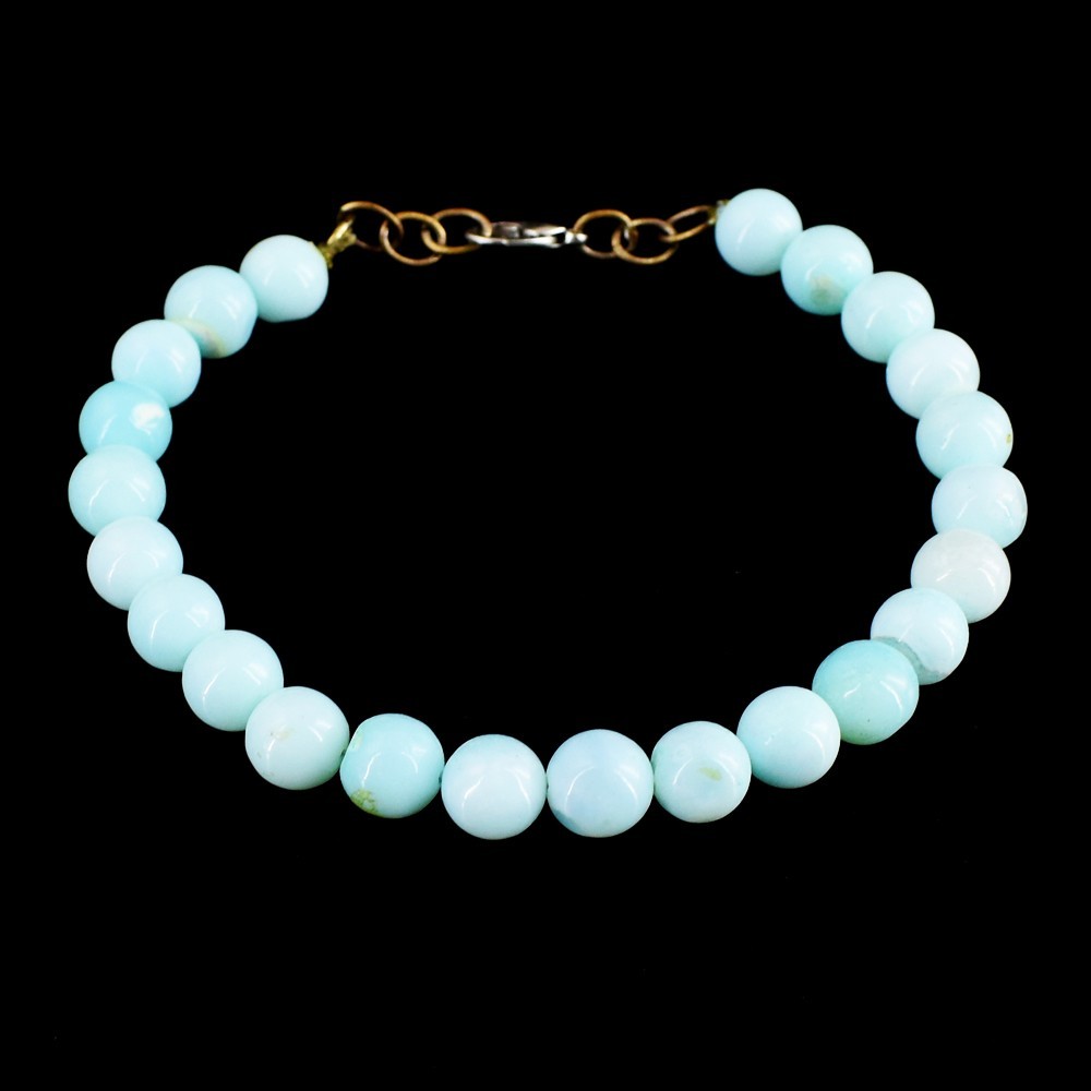 Natural 81.00 Cts Single Strand Blue Opal Round Shape Beaded Bracelet RK 24 E726