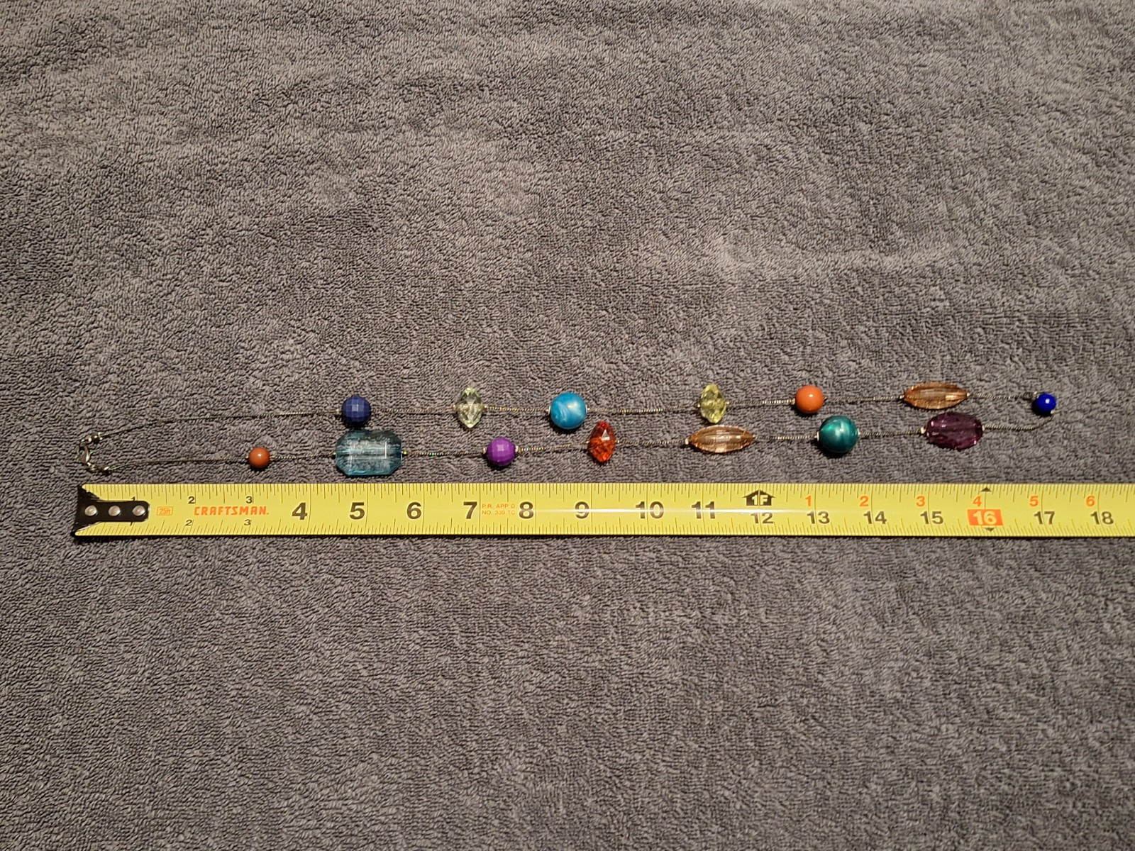 Black Tone Fashion Beaded Station Chain Necklace Multicolor