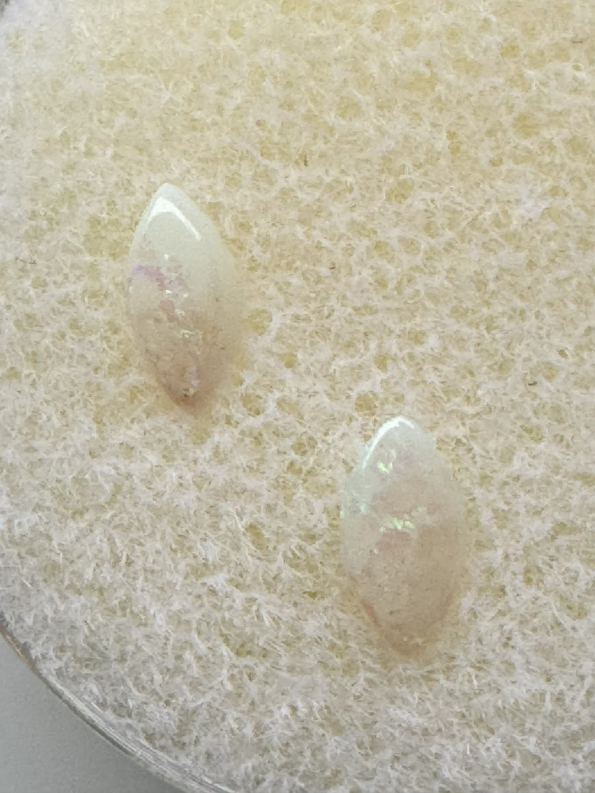 2 White Crystal OPALS, 0.21 Carat, 6x3mm Marquise Cabochons. #140