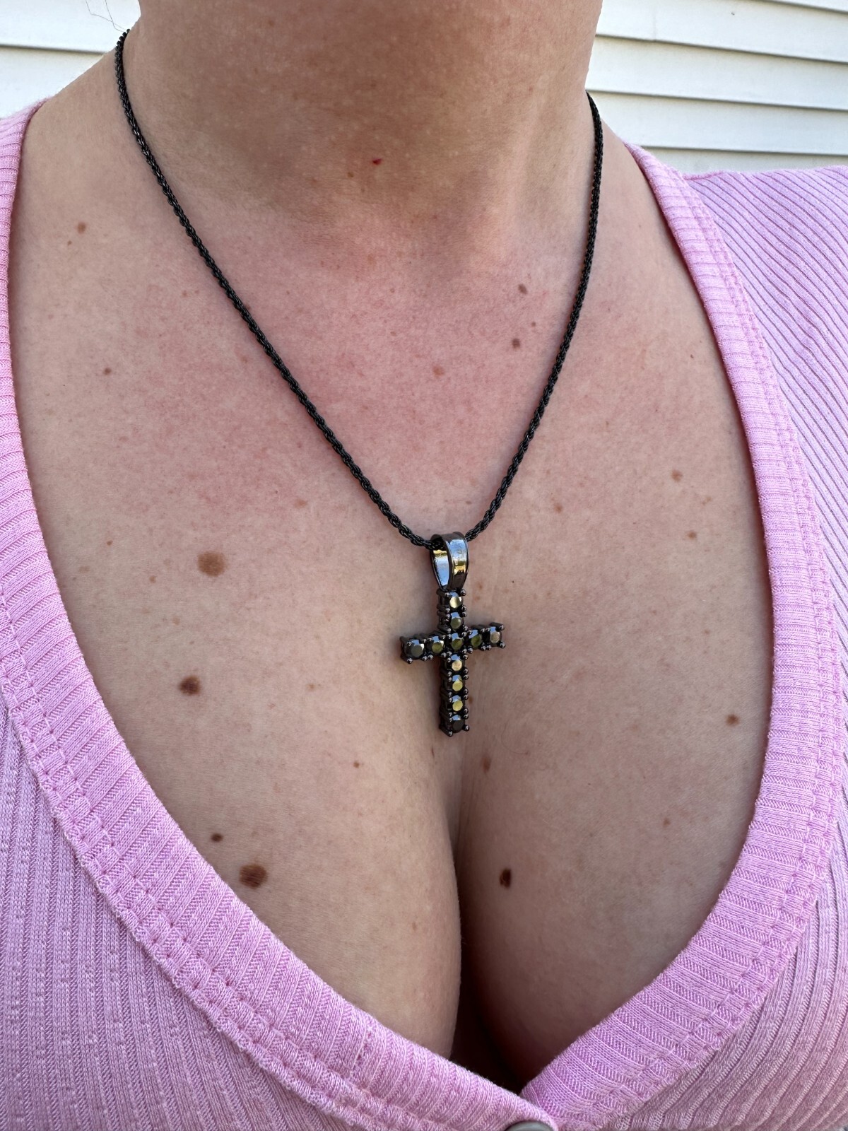 Black MOISSANITE Real Oxidized Rhodium 925 Silver Cross Iced Pendant Necklace
