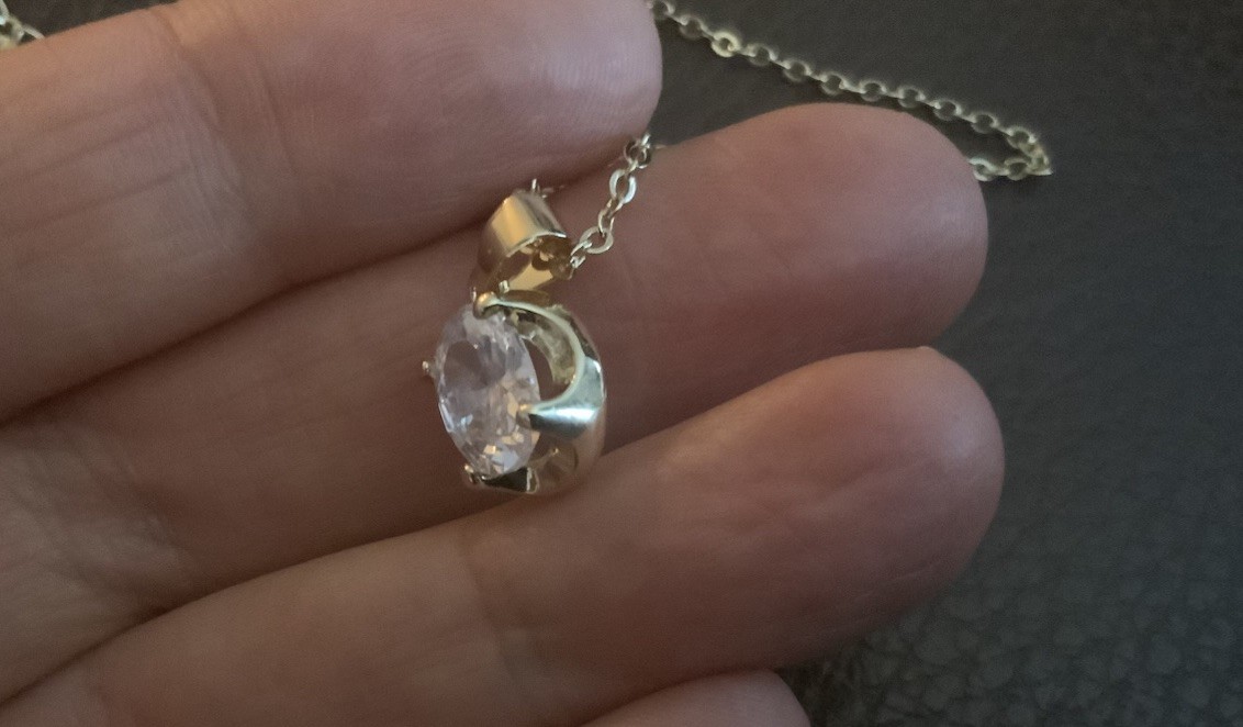Gold Oval Crystal Solitaire Pendant Necklace Minimalist Mejuri Bezel CZ