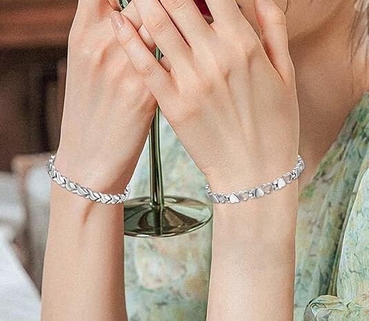 2 Piece Silver Titanium Steel Adjustable Fishtail Love Magnetic Bracelet Jewelry