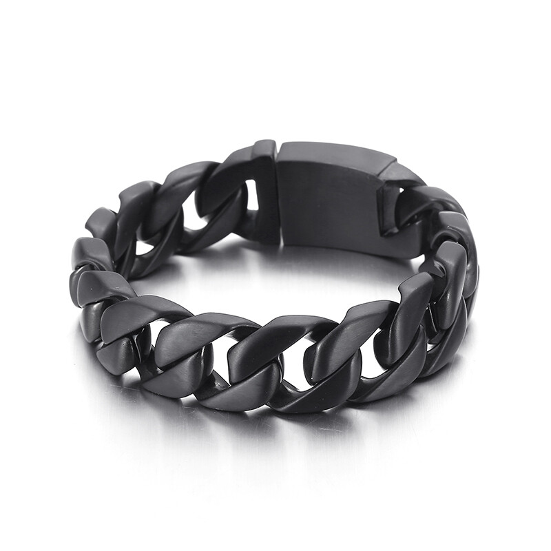 114g Heavy Mens Black Stainless Steel Curb Link Chain Bracelet Bangle 17mm 9”