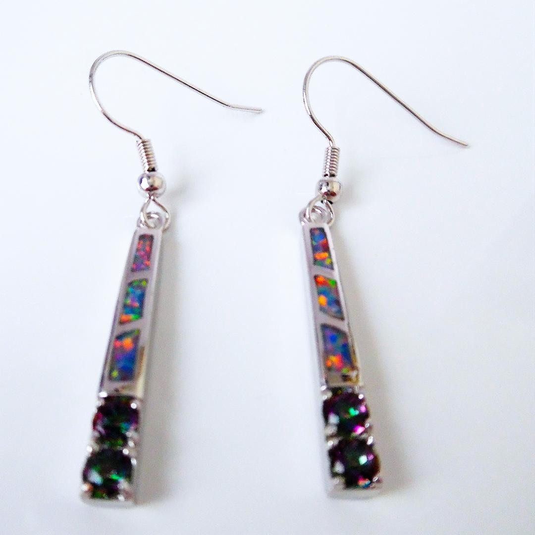 GORGEOUS LAVANDER FIRE OPAL/MYSTIC TOPAZ HOOK EARRINGS
