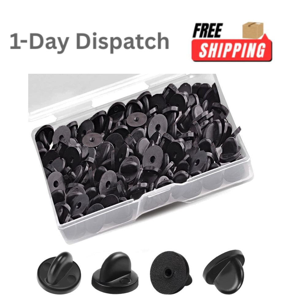 SXDMHYB 100 Pcs PVC Rubber Butterfly Clutch Backings for Lapel Pins Badges Black