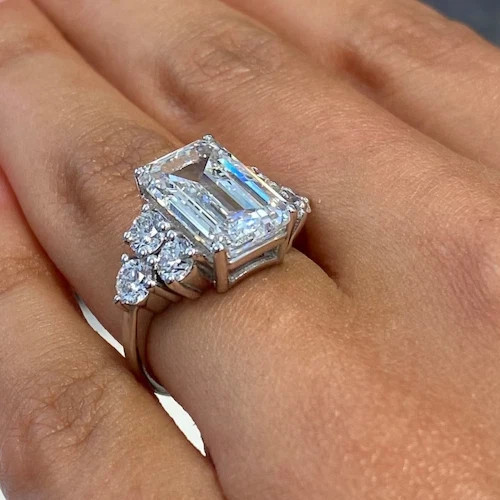 Lab Grown Diamond 6.50 Ct Emerald-Cut Hidden Halo Engagement Ring 14K White Gold