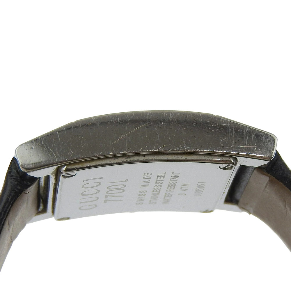 GUCCI Watch 7700L Stainless Steel Leather Quartz Analog Black Dial Ladies Used