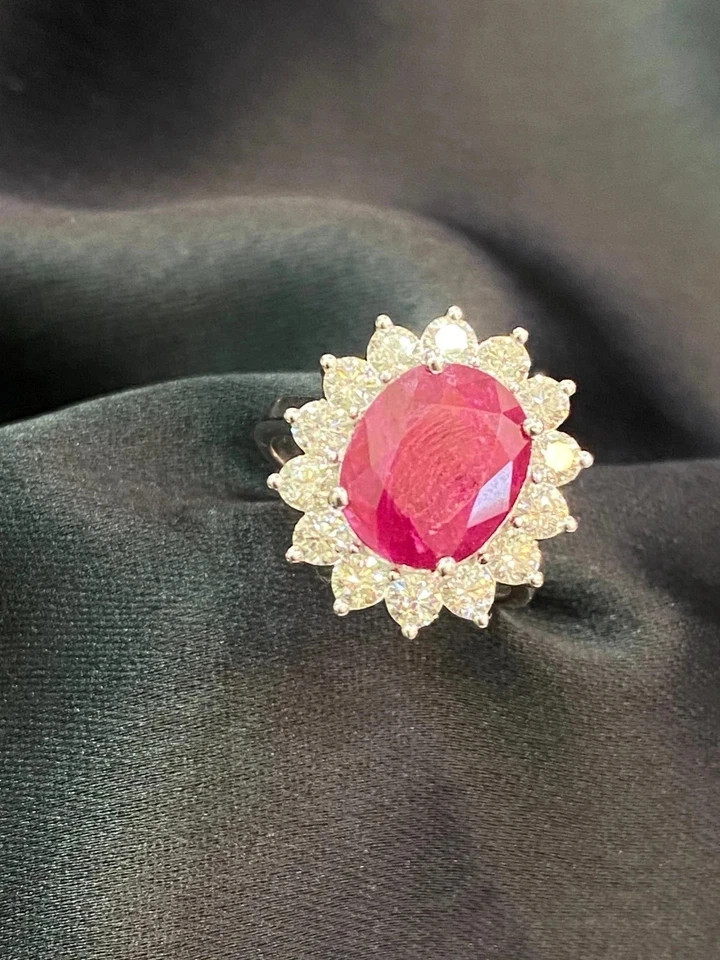 GLI Certified 4.24 Ct Oval Natural Ruby Diamond Wedding Ring 950 Platinum 6 7 8