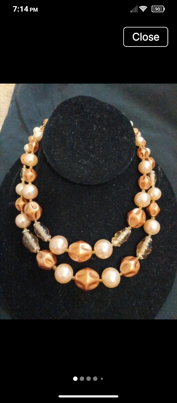 Vintage Double Layer Vintage Cream & Champagne Color Necklace