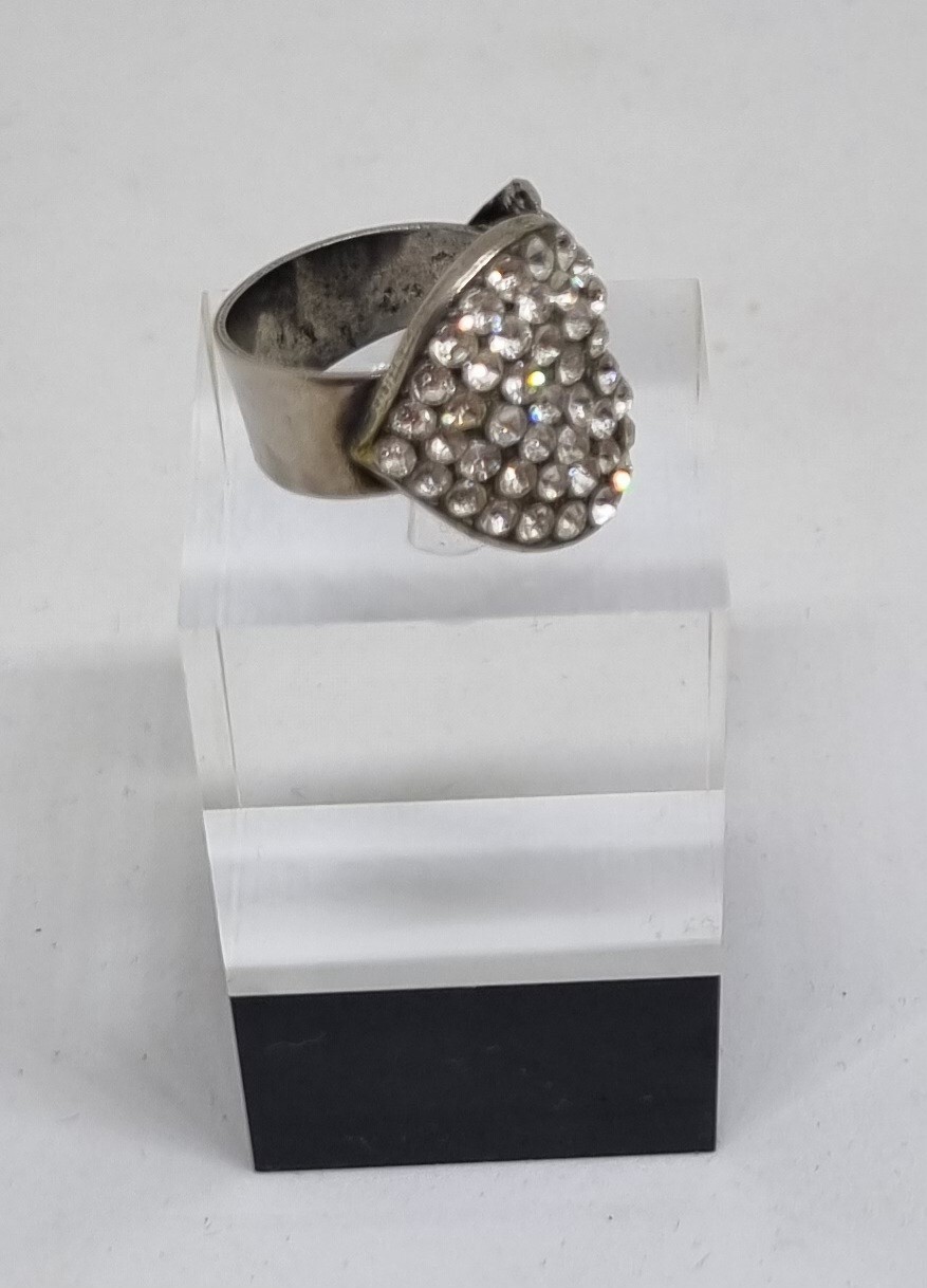 Vintage Diamante Heart Adjustable Size Costume Ring