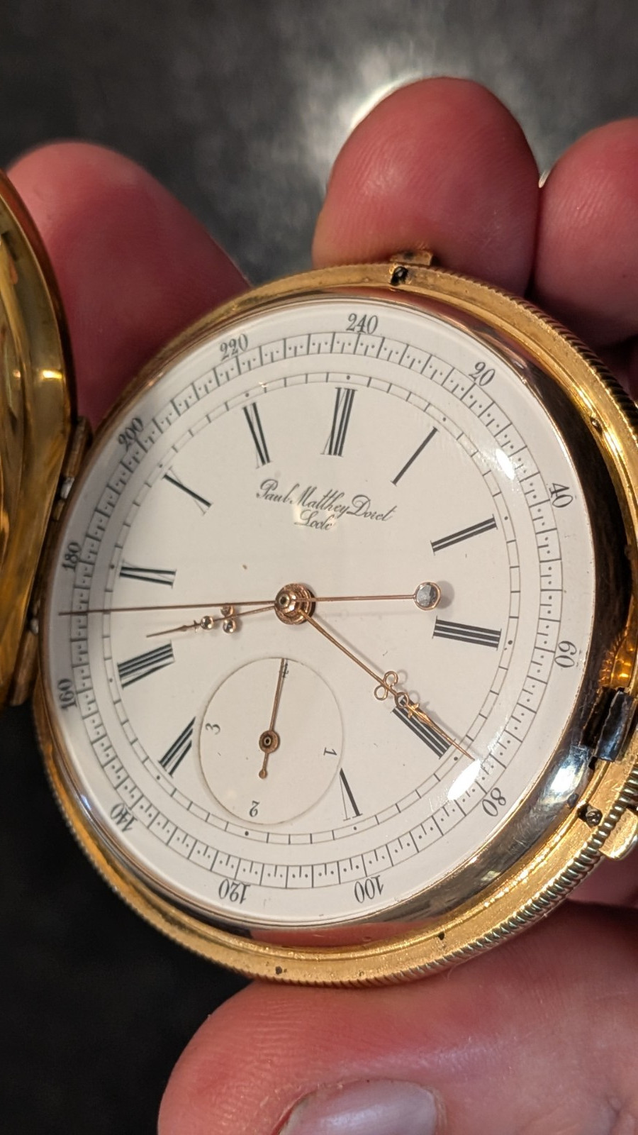 18K Gold Paul Matthey-Doret Pocket Watch Foudroyante Diablotine Split Second