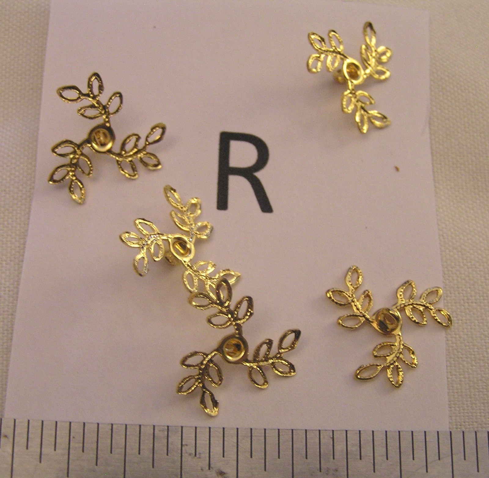VTG Bead Cap Dangles w Bail & Button Backs Filigree Brass GP SP Jewelry Findings