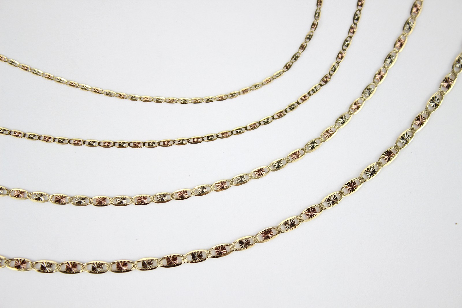 Authentic 10K Yellow White Rose Gold Tri-Color Valentino Chain 1.2-2.8mm/16″-24″